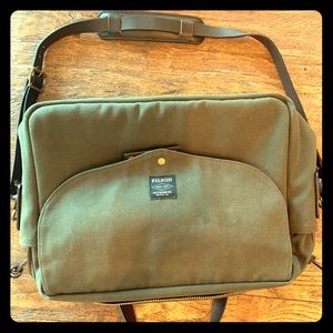 Filson Twill/leather laptop briefcase, NWOT!